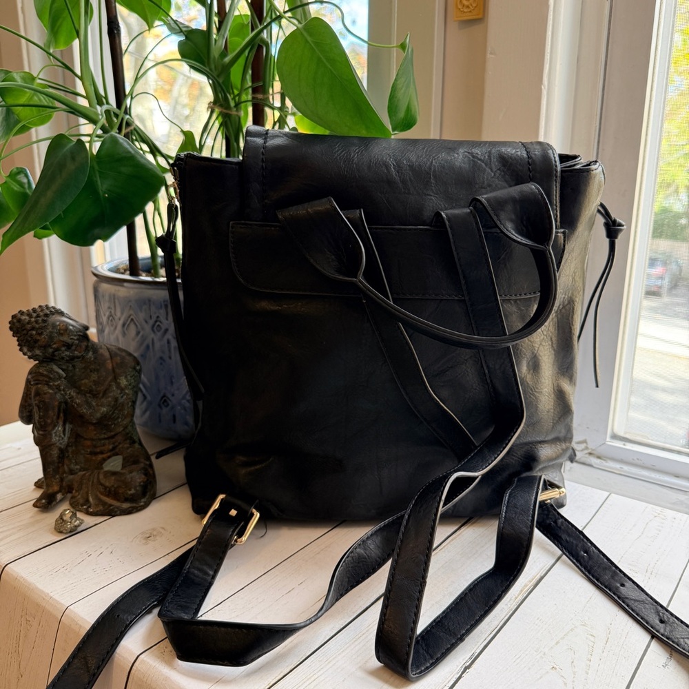 Urban Expressions | Black Vegan Leather Backpack - Picture 2 of 12